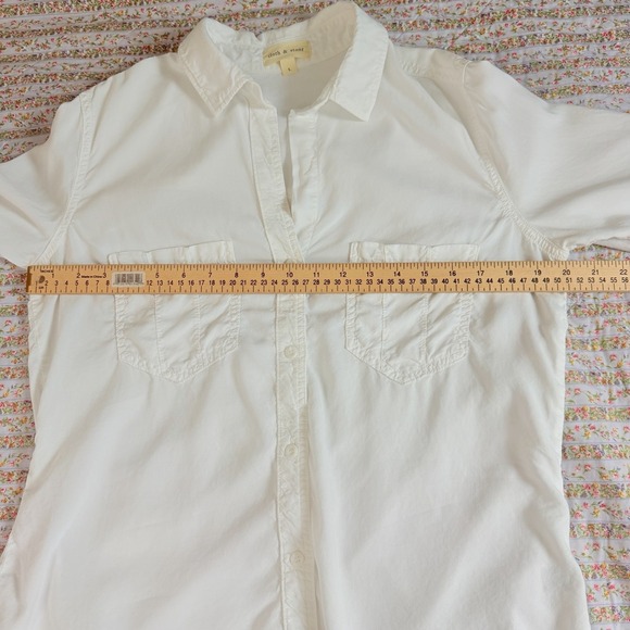 Cloth & Stone White Tencel Button Front Shirt Relaxed Pocket Top L - Picture 10 of 11